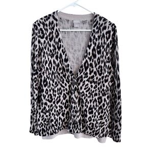 Chico's Women’s Linen Blend Cardigan Animal Print Sweater Sz 1